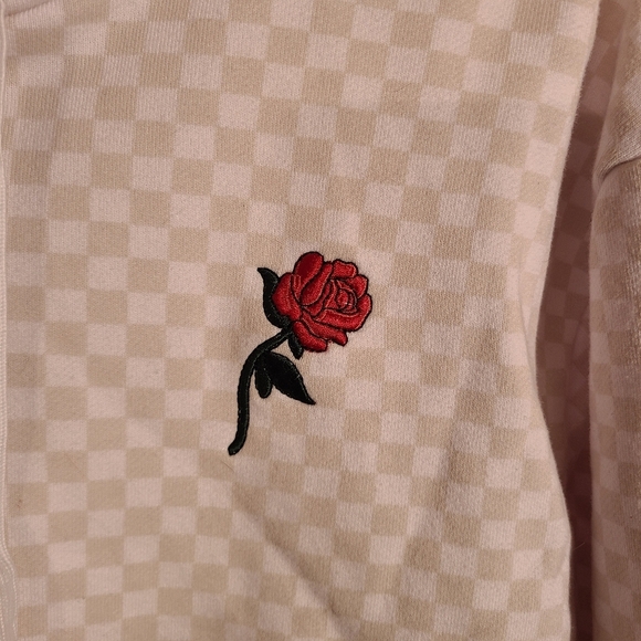 Vans Leila Hoodie Rose Crop Drawstring Checkered Size Medium - Picture 3 of 7